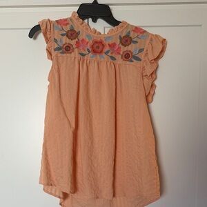 Blu Pepper Peach Blouse with Floral Embroidery